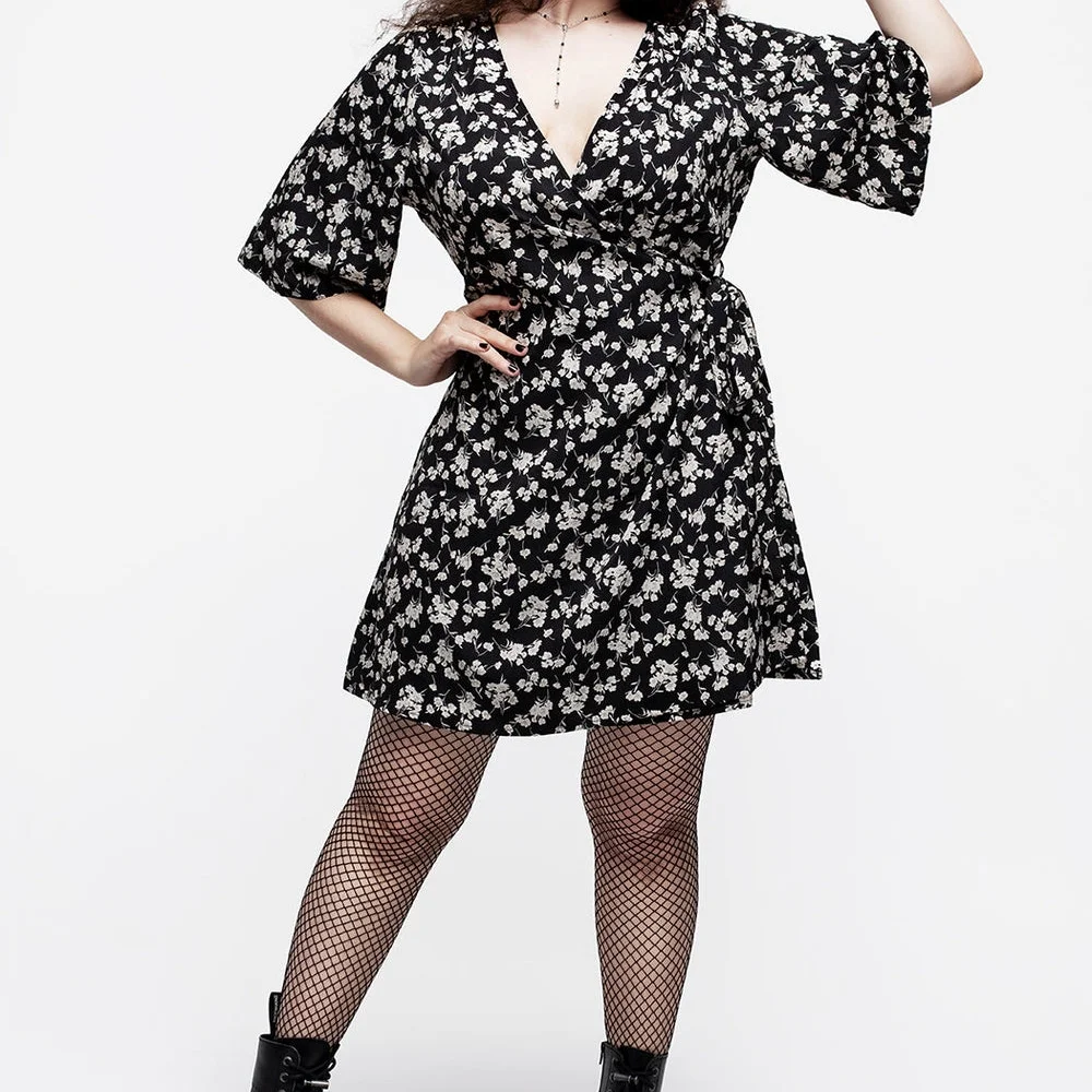 Disturbia Black Floral Dolman Kimono Sleeve Mini Sundress - Picture 1 of 4